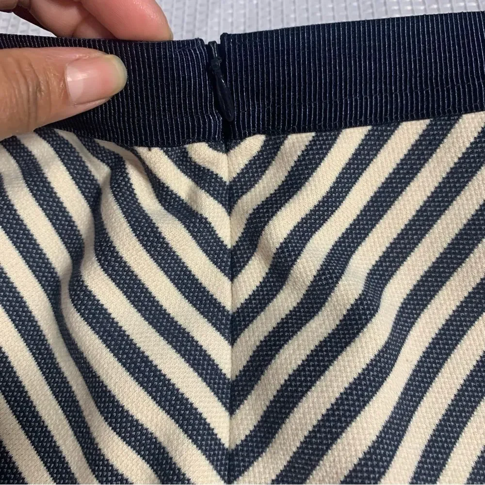ANN TAYLOR Blue Cream Colorblock Striped Retro A-Line Skirt - Picture 7 of 10